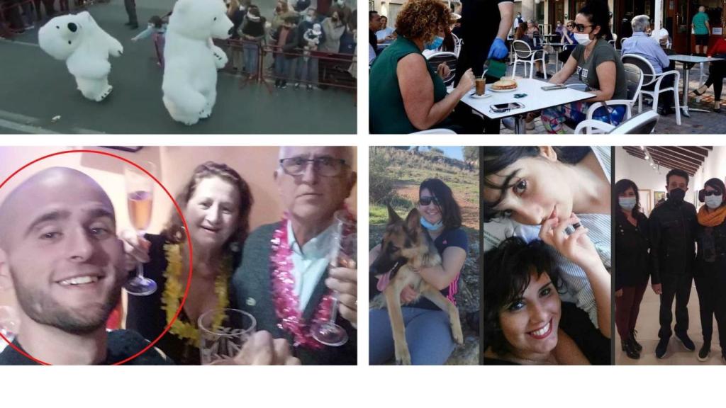 Un collage con el oso, José Carlos, Raquel y el Café Central.