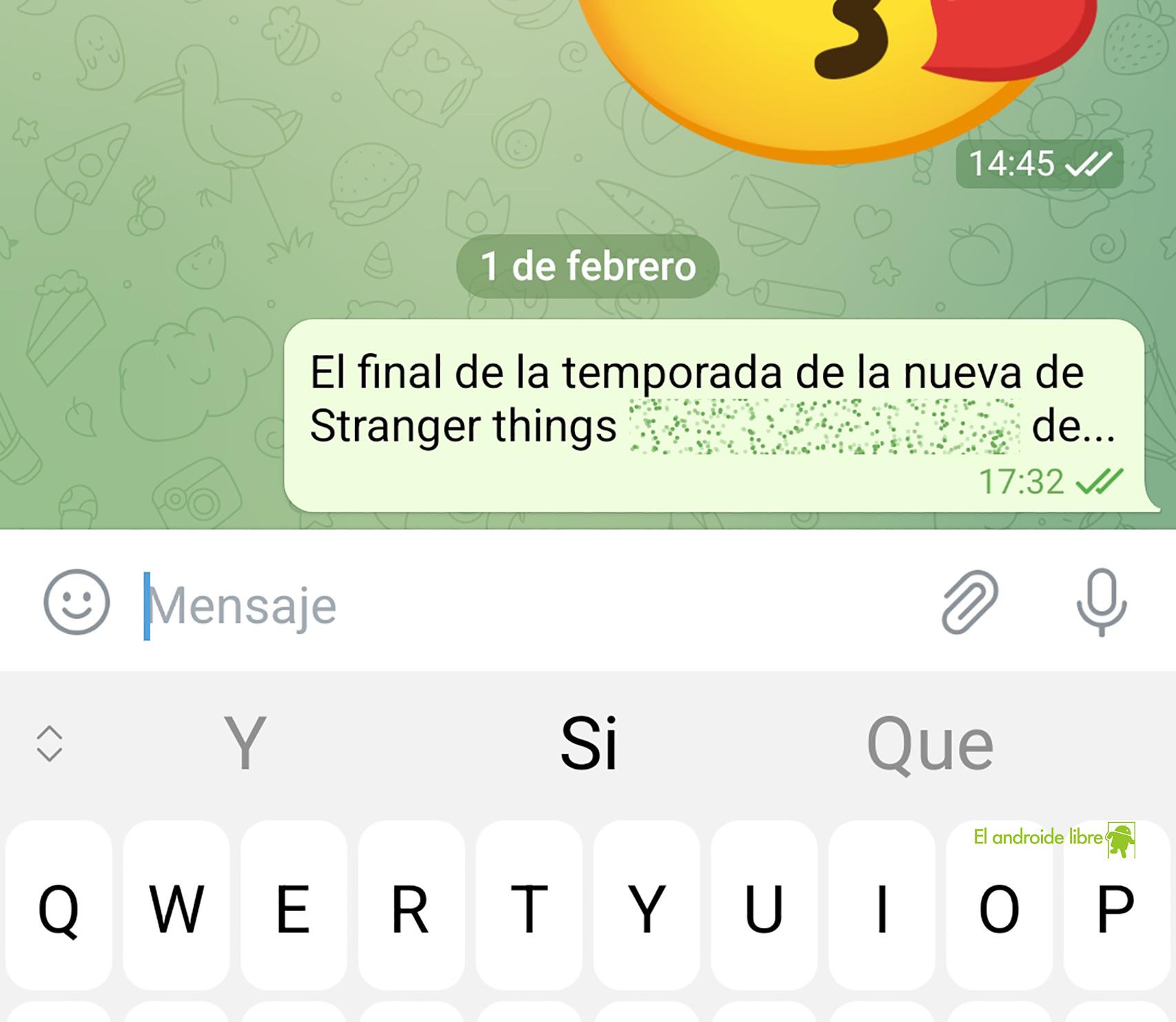 Un mensaje marcado como spolier en Telegram