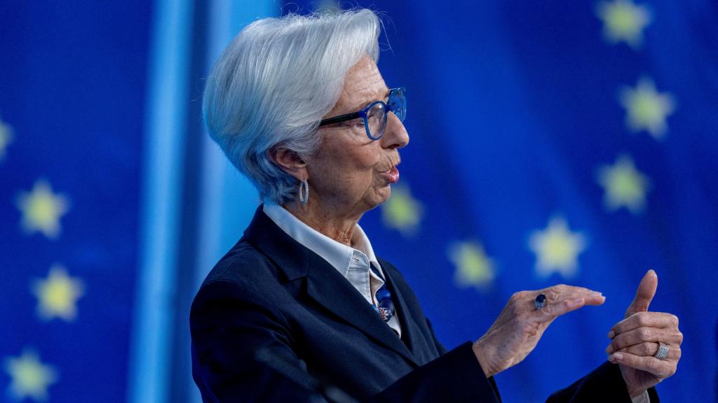 La presidenta del BCE, Christine Lagarde, durante la rueda de prensa de este jueves