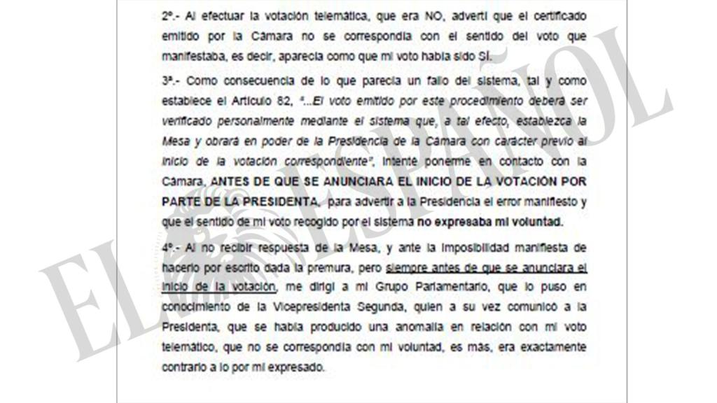 Escrito del diputado Alberto Casero ./