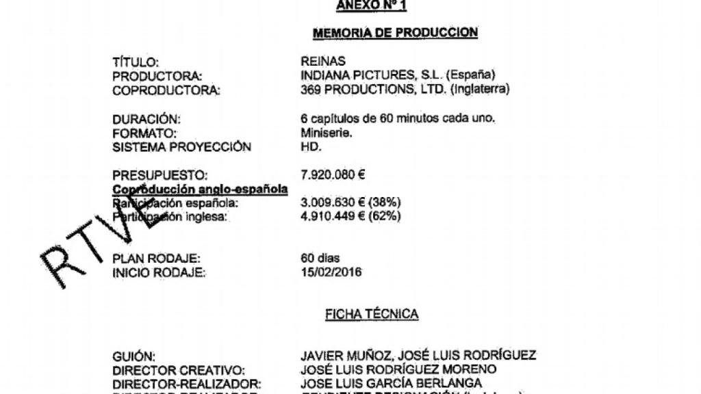Contrato de RTVE e Indiana Pictures S.L.
