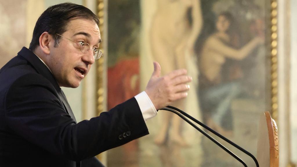 El ministro de Asuntos Exteriores, José Manuel Albares, este viernes en el desayuno con el Clúster Marítimo Español. EP