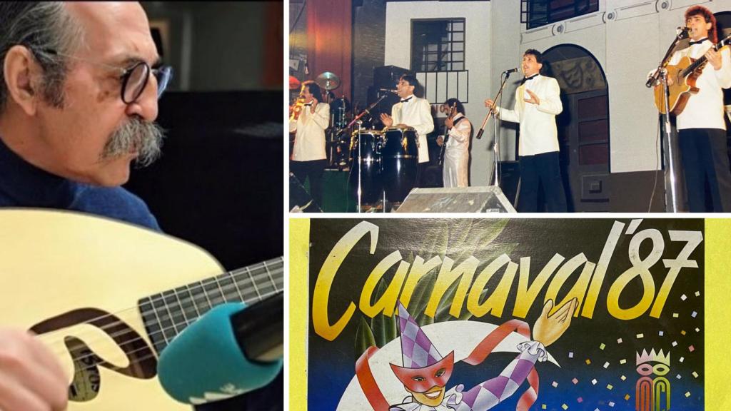 Collage de imágenes relacionadas con los Cantores de Hispalis y el Carnaval de Málaga.