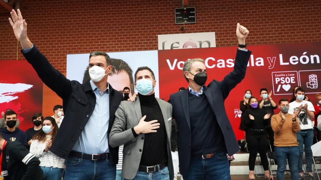 Acto electoral en León del candidato del PSOE a la Presidencia de la Junta, Luis Tudanca; el expresidente José Luis Rodríguez Zapatero y del presidente y secretario general del PSOE, Pedro Sánchez.