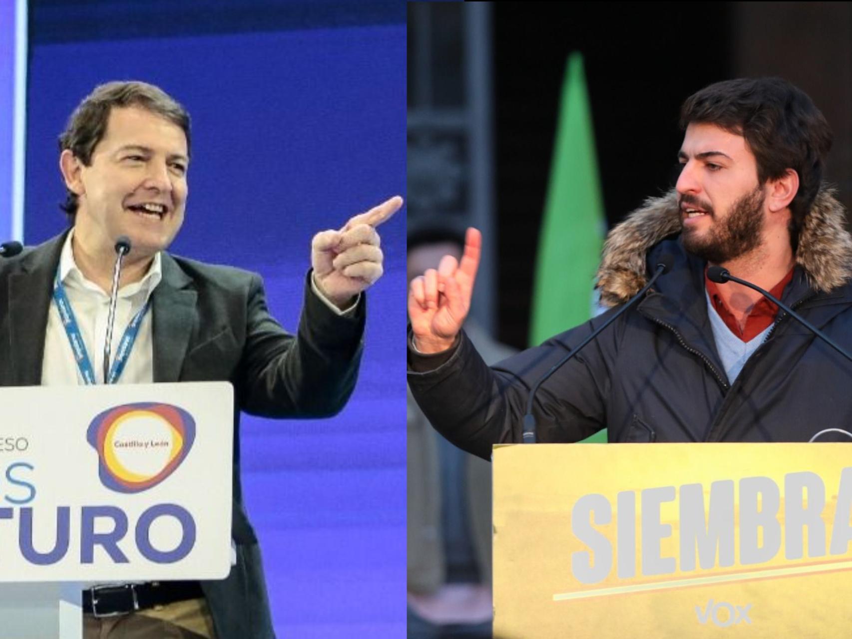El candidato del PP, Alfonso Fernández Mañueco, y el de Vox, Juan García-Gallardo.