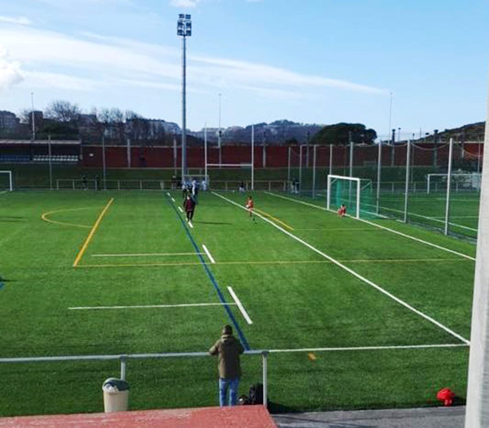 Problema con el pintado del campo. (Foto: PP de A Coruña)