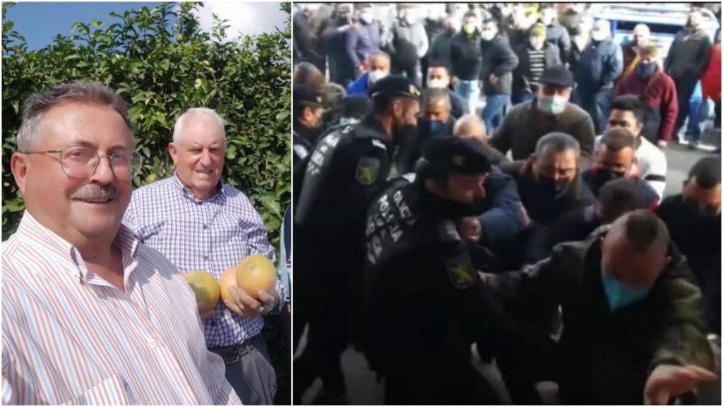 Manuel Soler, el mediador porcino de Lorca, junto a una imagen de los incidentes del Pleno.