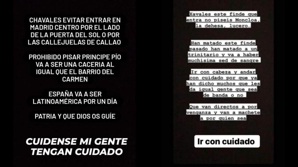 Mensajes difundidos en Instagram.