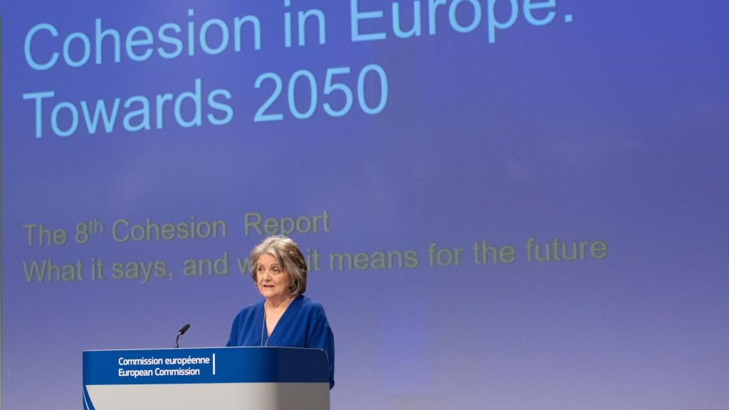 La comisaria de Política Regional, Elisa Ferreira, durante la presentación este miércoles del Informe sobre la Cohesión