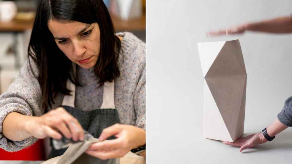 La ceramista Paula Ojea y una muestra de su trabajo.