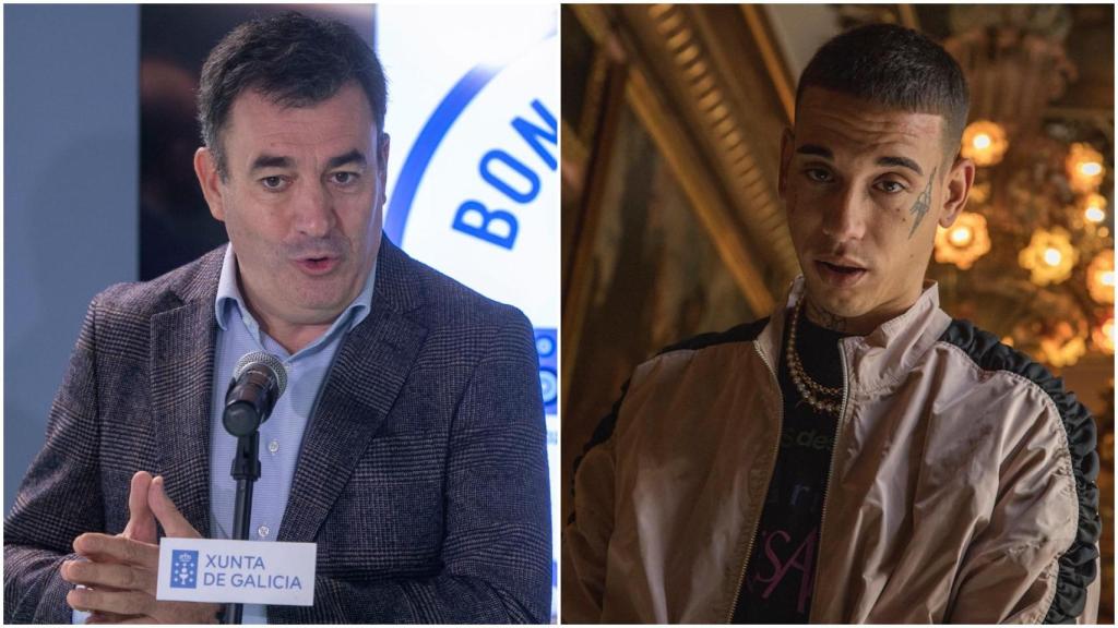 El conselleiro de Cultura, Román Rodriguez, y el cantante Kaydy Cain.