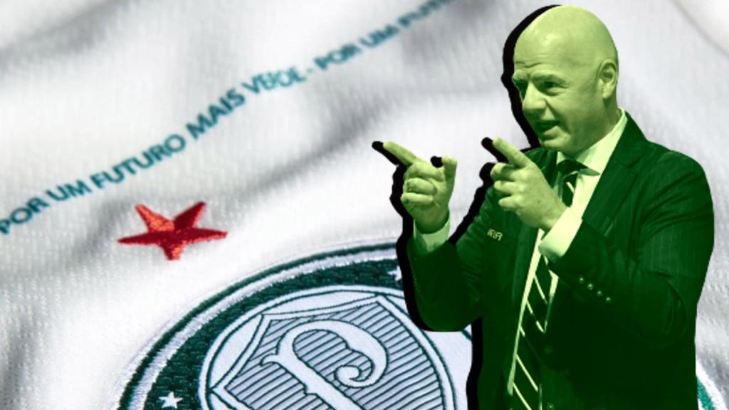 Gianni Infantino y la camiseta del Palmeiras que no ha permitido, en un fotomontaje.
