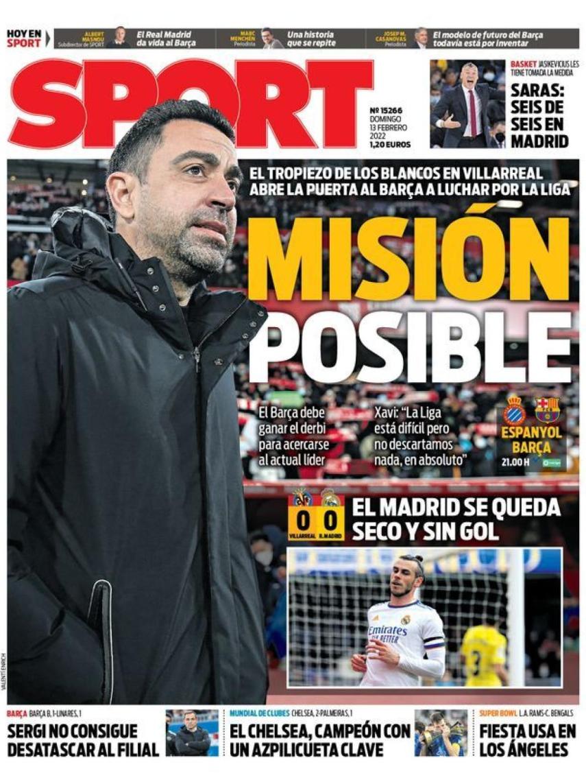 La portada del diario SPORT (13/02/2022)
