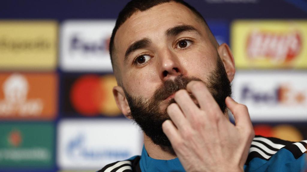 Karim Benzema, en rueda de prensa de la Champions League
