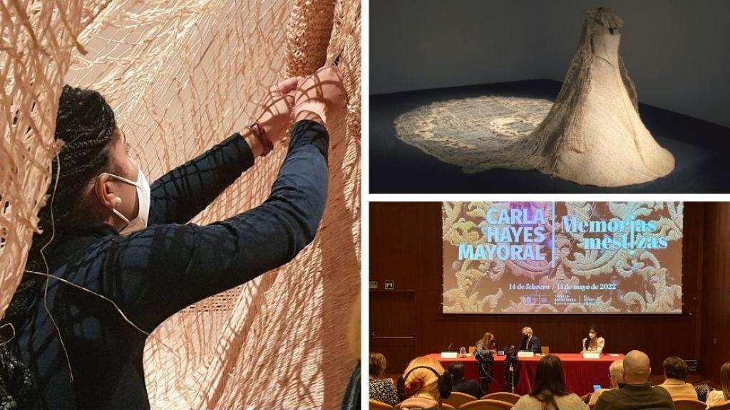 Un collage con imágenes de Carla Hayes y su exposición en el Thyssen.