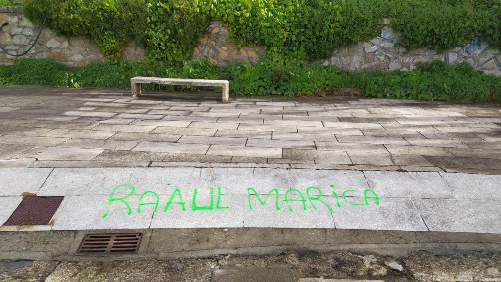 Pintada aparecida en el muelle de Santa Cruz, en Oleiros