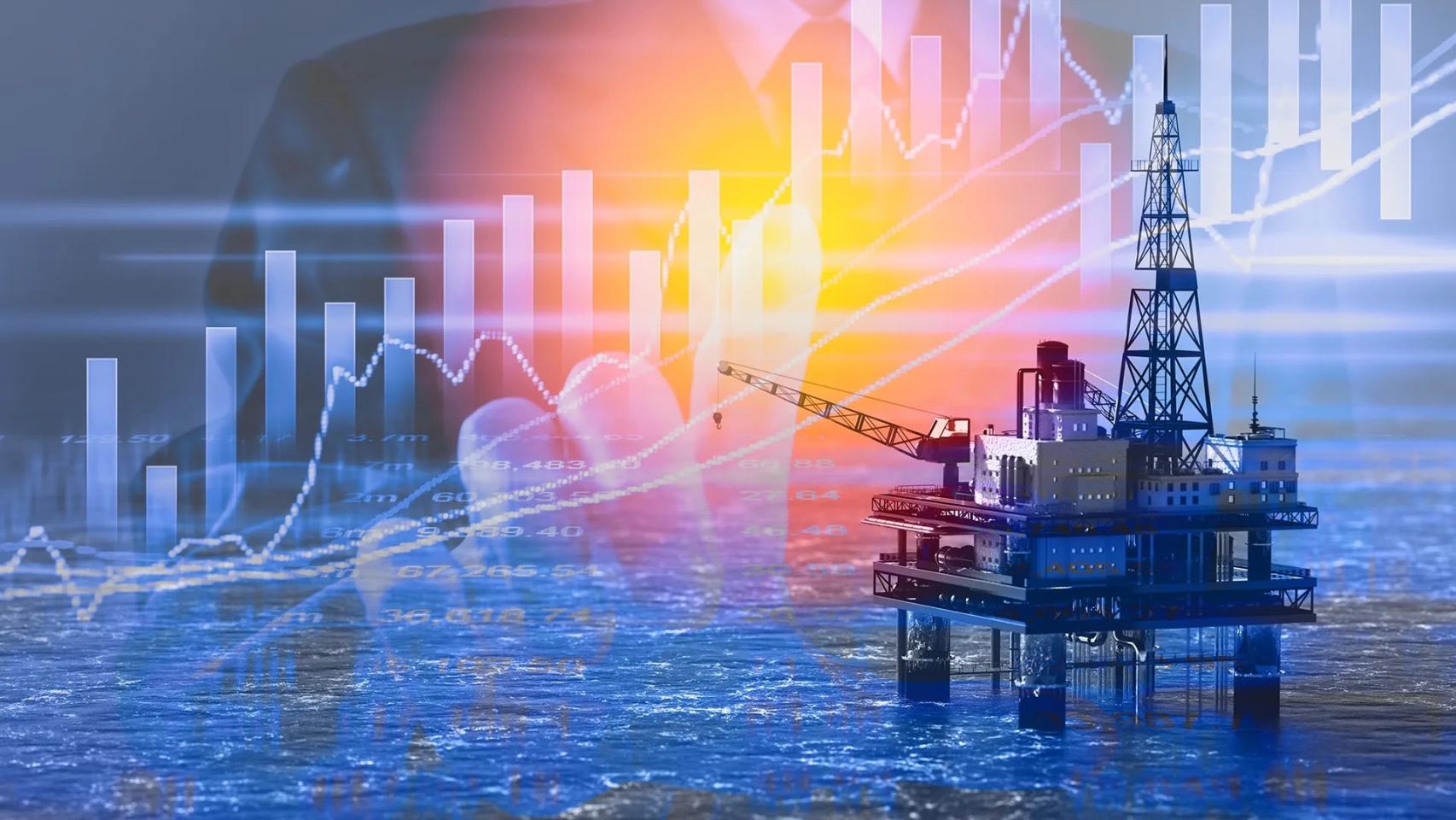 Montaje con una plataforma petrolífera.