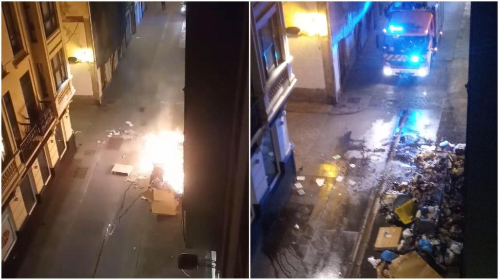 El antes y el después del incendio de la calle Orzán de A Coruña esta madrugada (fuente: Twitter @Braix_Casidi)