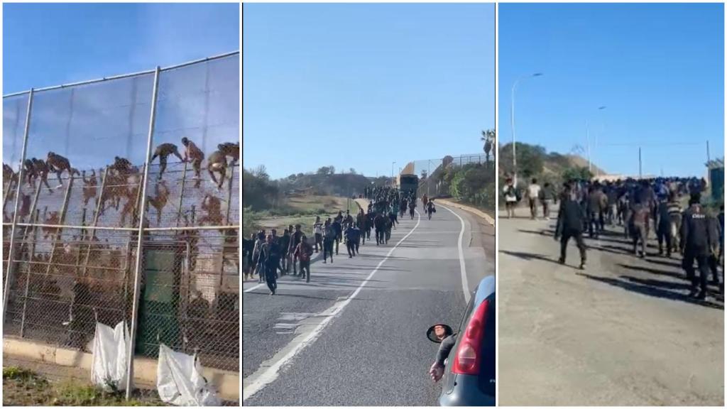 Algunas de las escenas vividas esta mañana en Melilla durante el salto de los inmigrantes.
