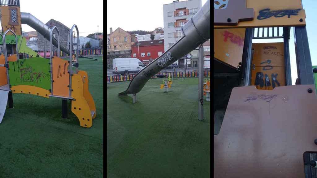 Pintadas en el parque infantil de Chapela.