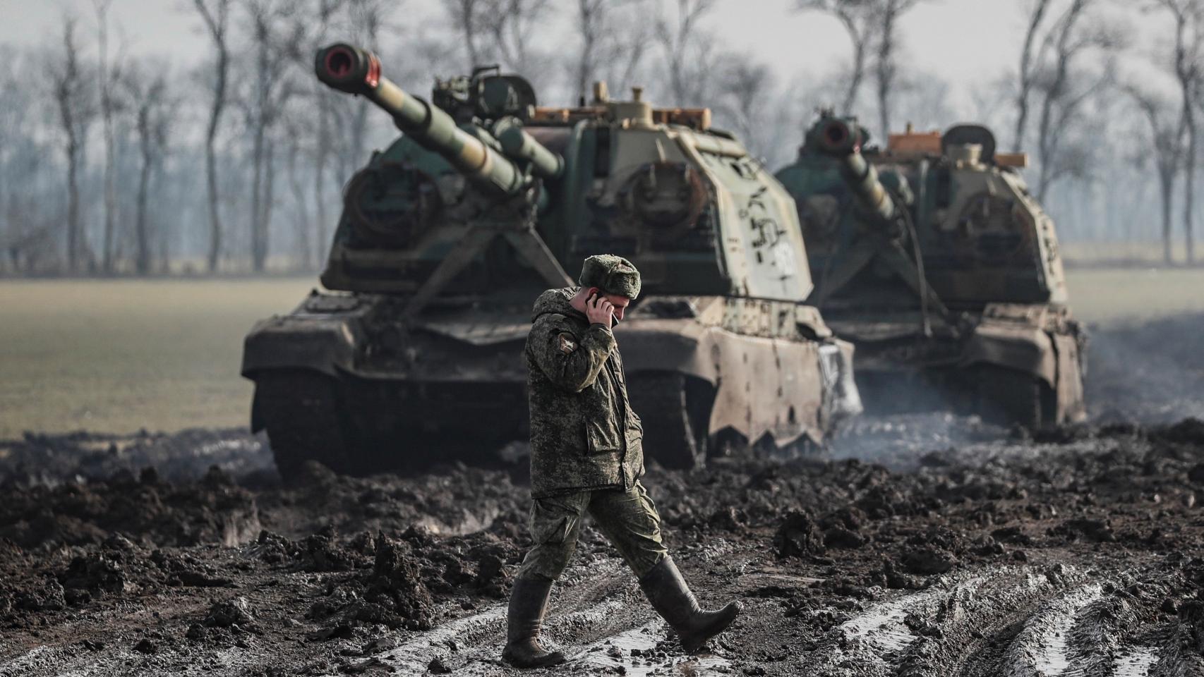 Vehículos de combate rusos en la región de Rostov, Rusia.