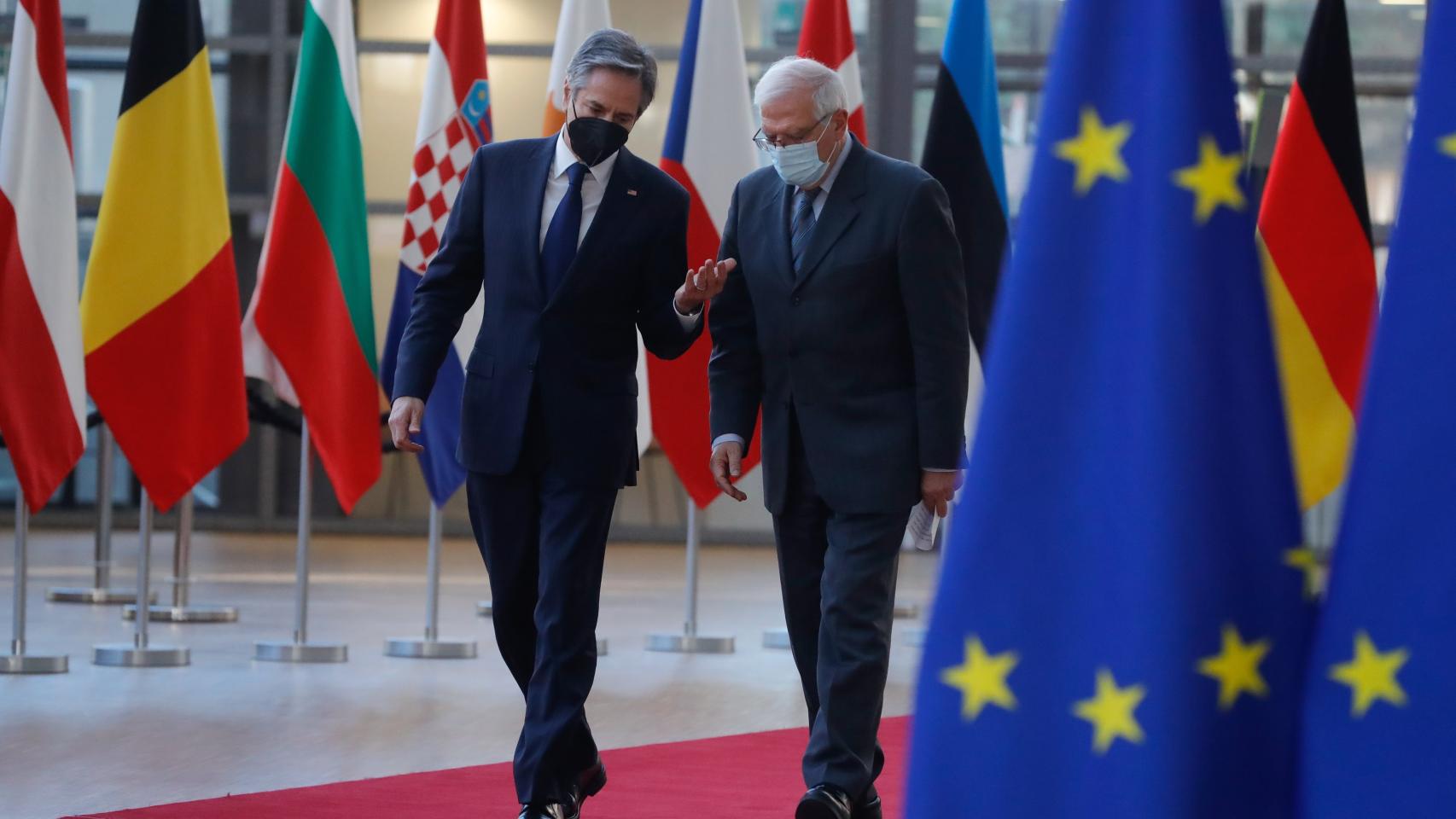 El secretario de Estado americano, Antony Blinken, junto a Josep Borrell en Bruselas.