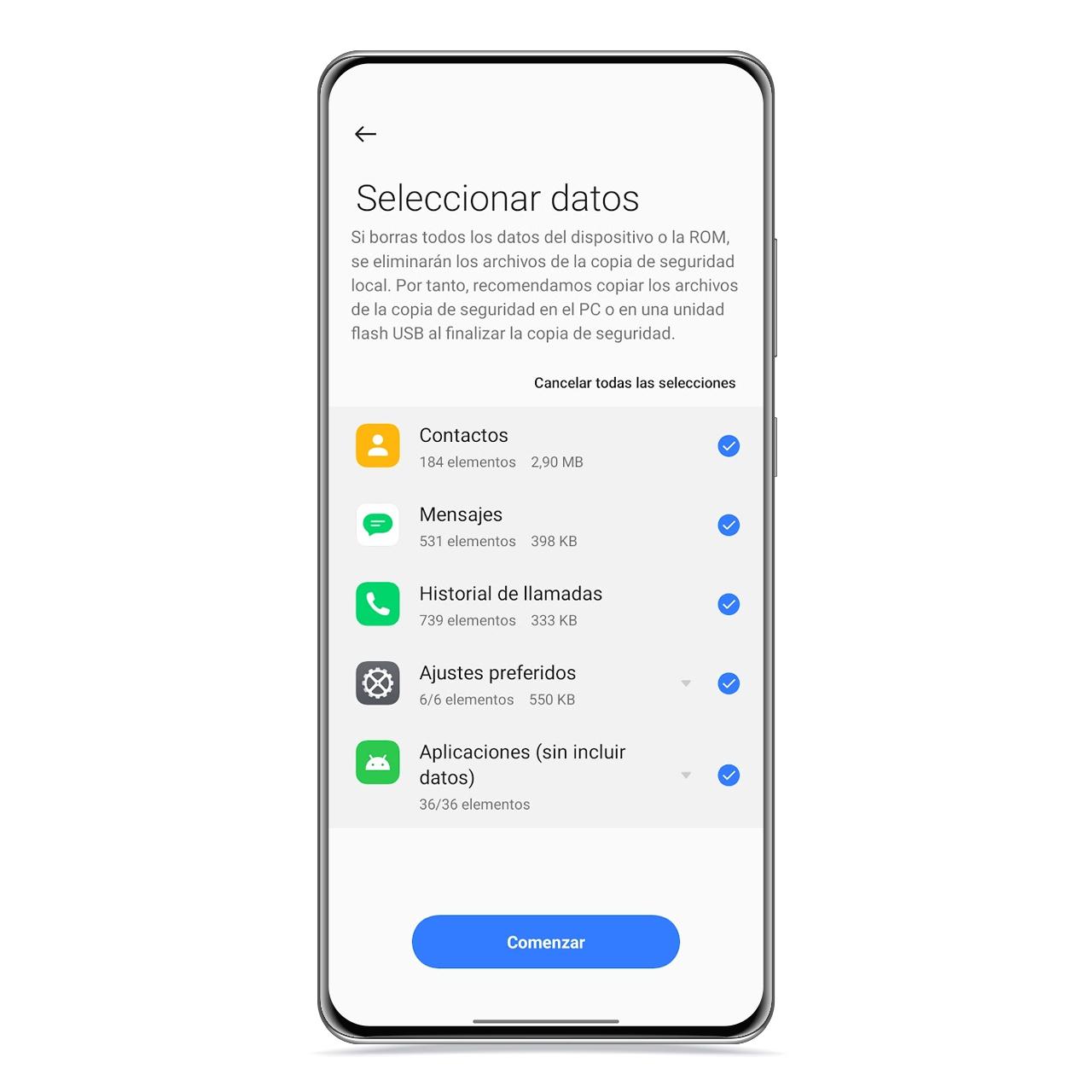 Datos de copia de seguridad en realme UI