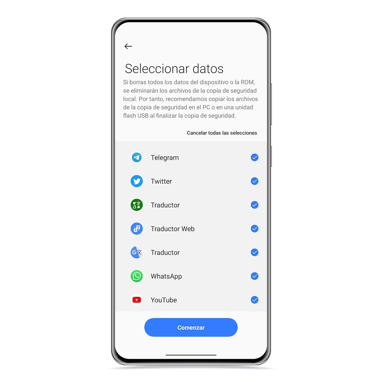 Aplicaciones en copia de seguridad de realme