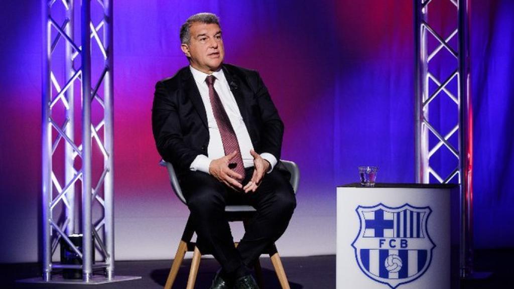 Joan Laporta, presidente del FC Barcelona, durante una entrevista con los medios del club