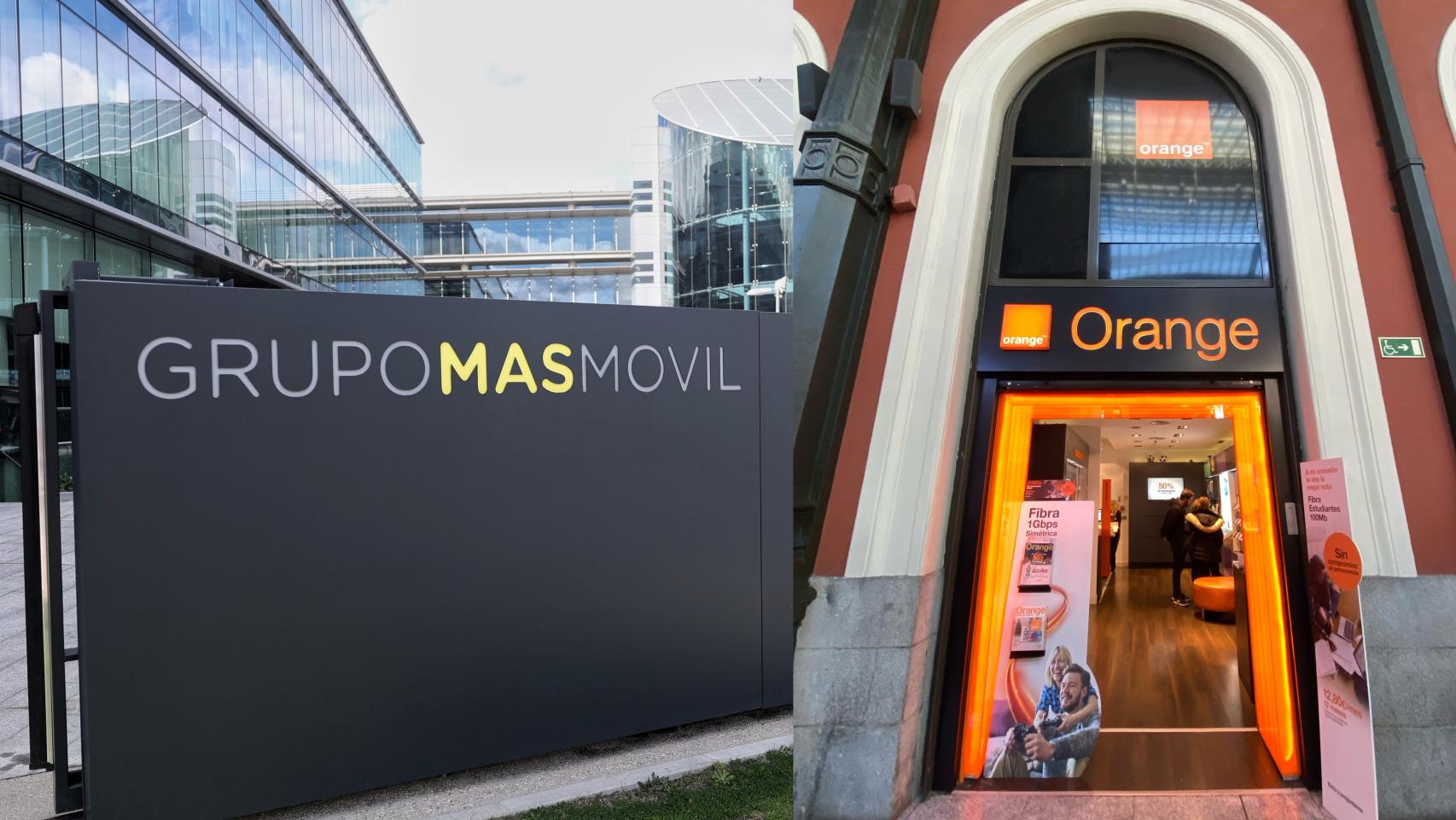 Imágenes de los logos de Orange y Grupo MásMóvil.