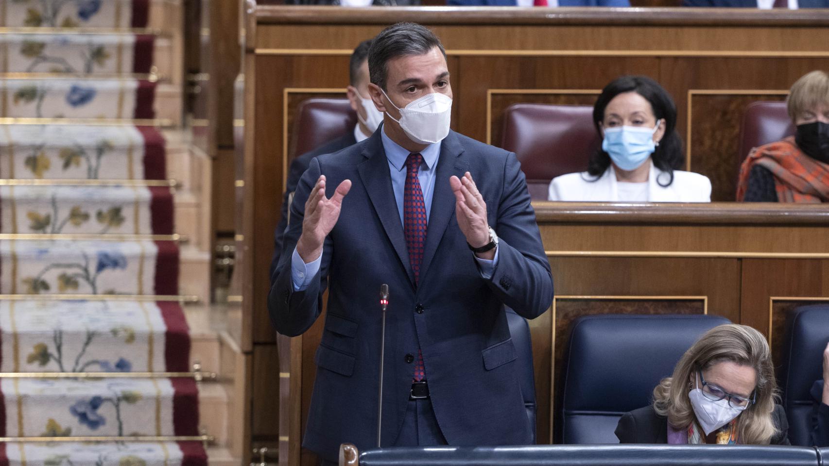 Pedro Sánchez, durante su intervención en la sesión de control al Gobierno.