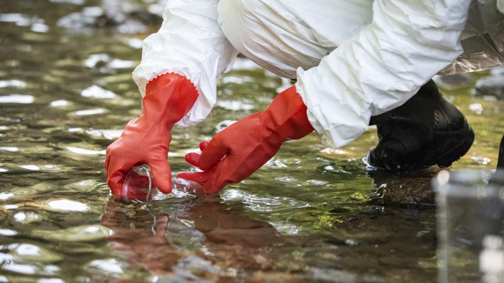 Toma de muestras para el análisis de contaminantes en los ríos.