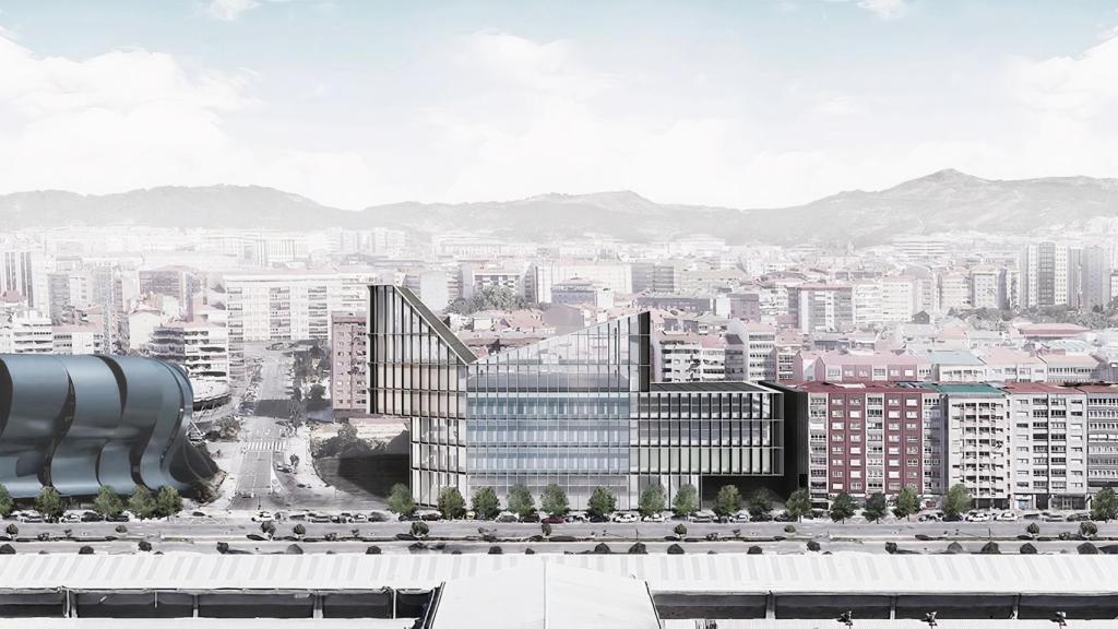 Infografía del World Car Center al lado del estadio de Balaídos.