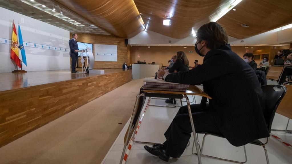 lEl presidente de la Xunta, Alberto Núñez Feijóo, en rueda de prensa.