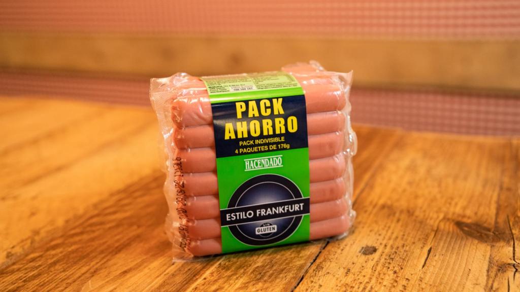 El paquete de salchichas estilo Frankfurt de Hacendado, la marca blanca de Mercadona.