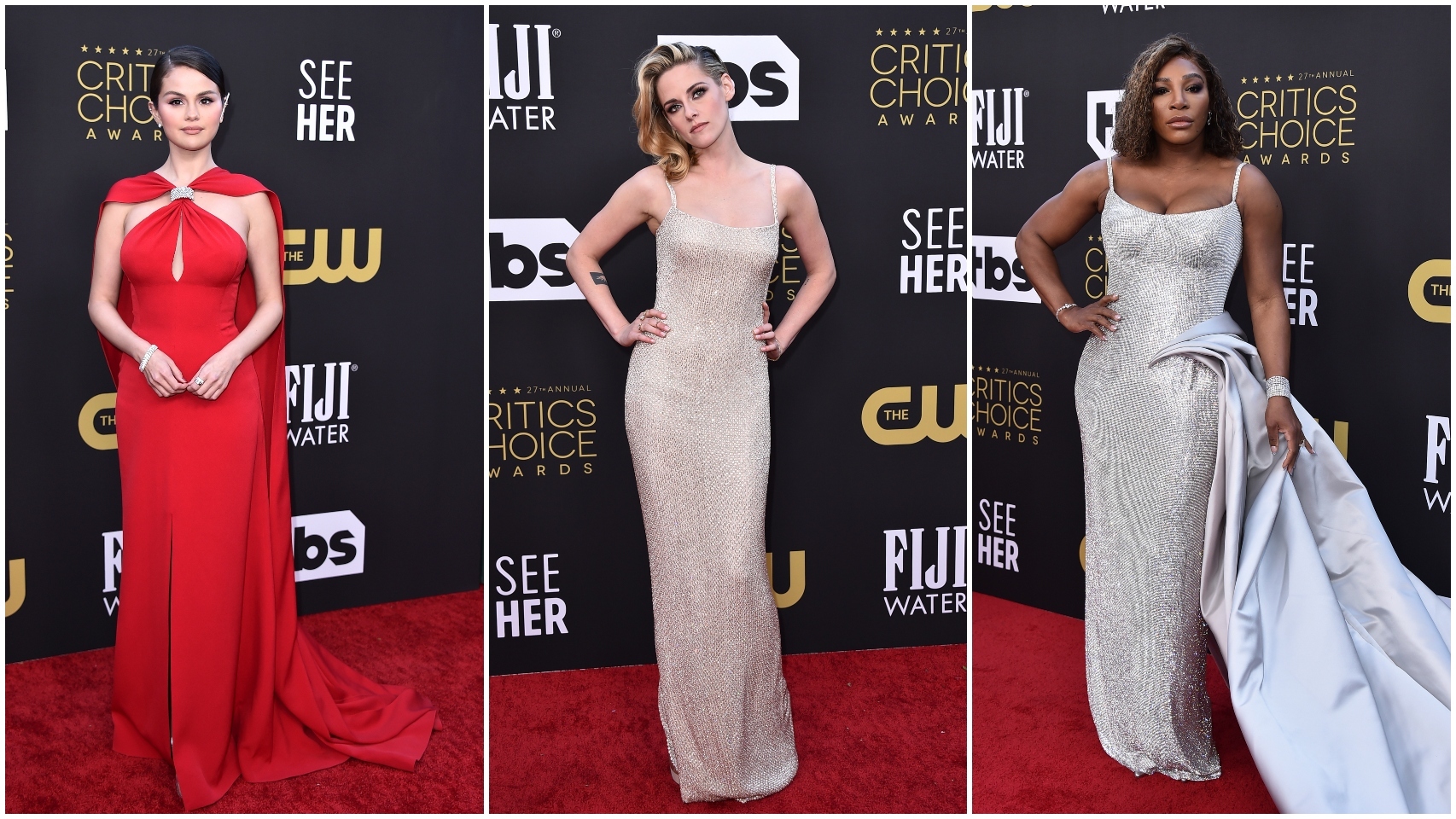 Selena Gomez, Kristen  Stewart y Serena Williams.