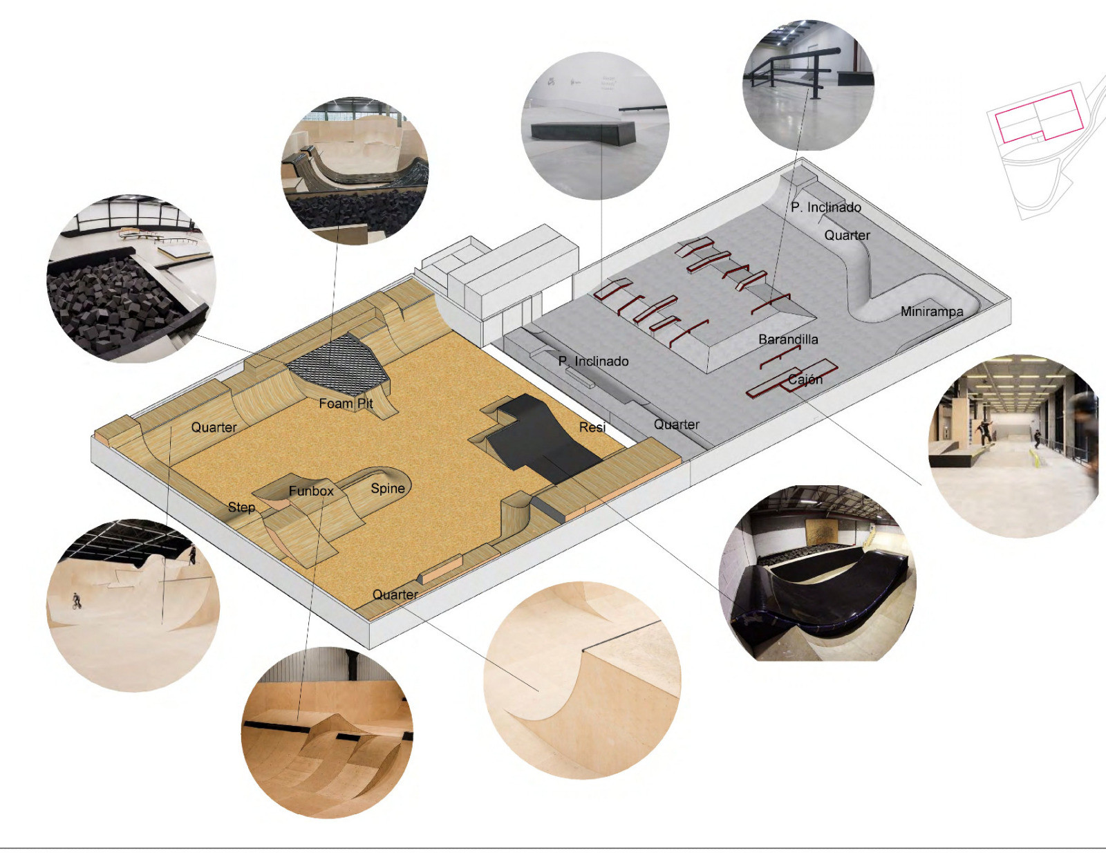 Infografía del anteproyecto de la pista de skate cubierta en Vigo.