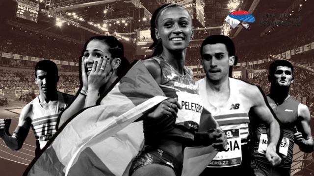 Adel Mechaal, Maribel Pérez, Ana Peleteiro, Mariano García y Asier Martínez, en un fotomontaje con el Stark Arena de fondo.