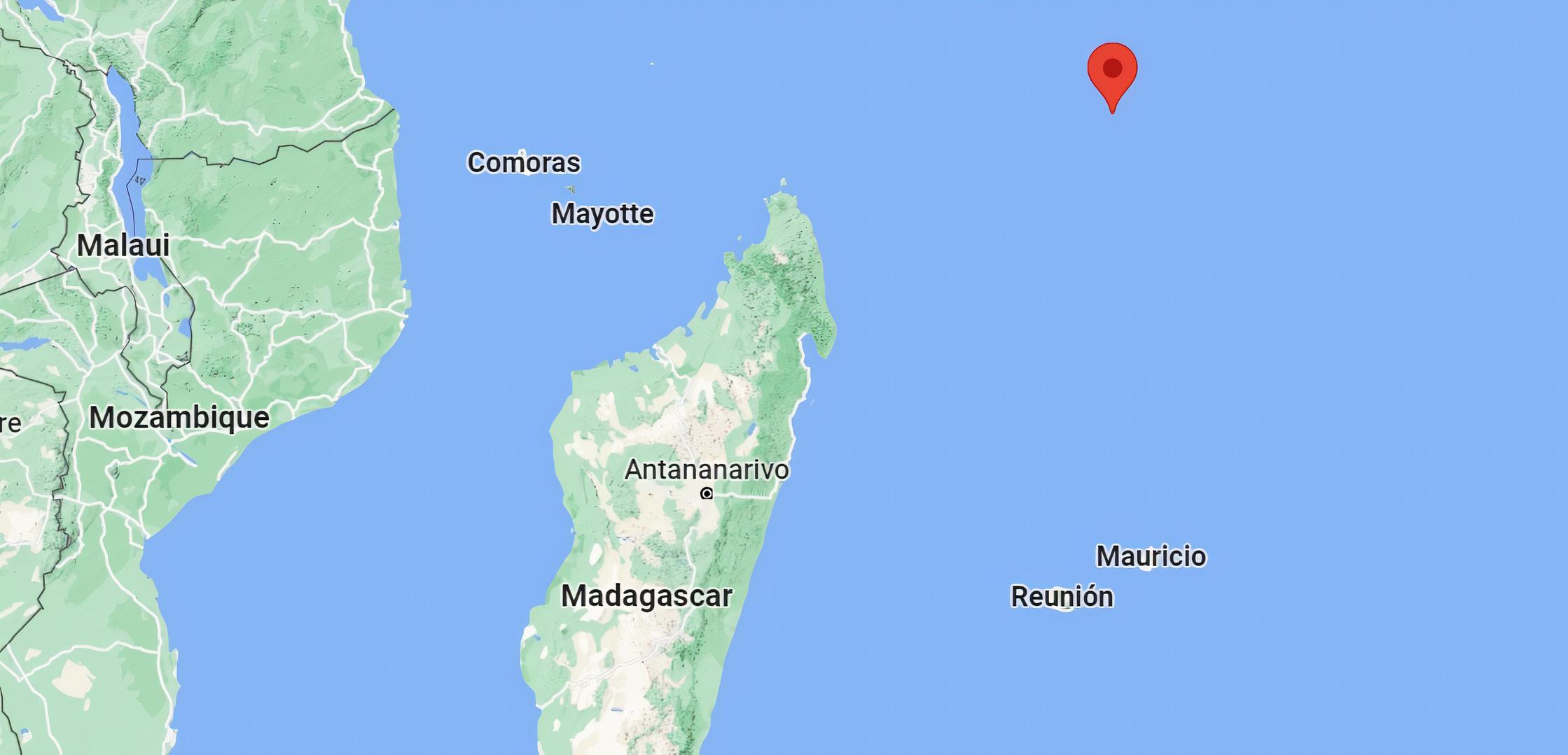 La situación de las islas Agalega (Google Maps).