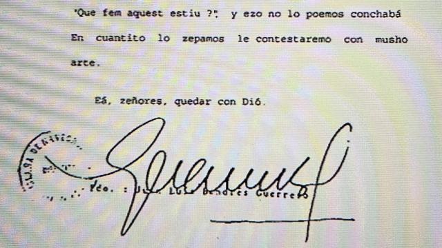 Extracto de la carta mandada desde Andalucía.