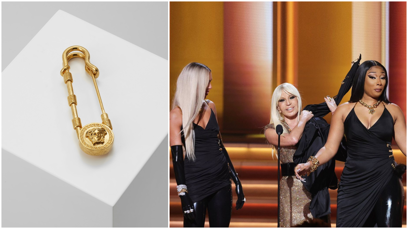 Donatella Versace protagonizó un icónico momento con Dua Lipa y Megan Thee Stallion en los Grammy.