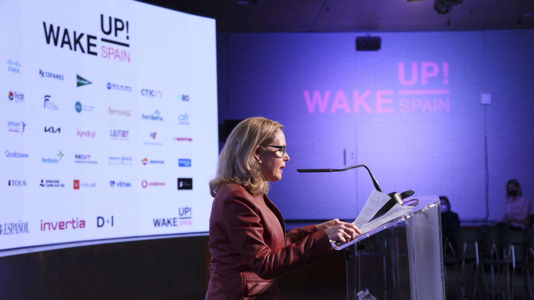 La vicepresidenta primera del Gobierno y ministra de Asuntos Económicos, Nadia Calviño, en Wake Up, Spain!