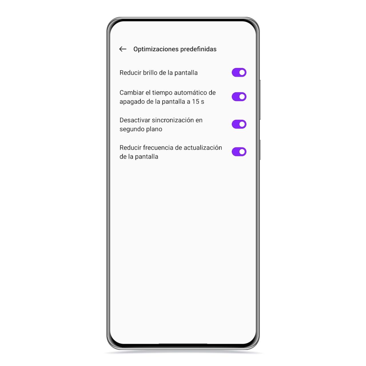 Optimizaciones predefinidas del modo ahorro de batería