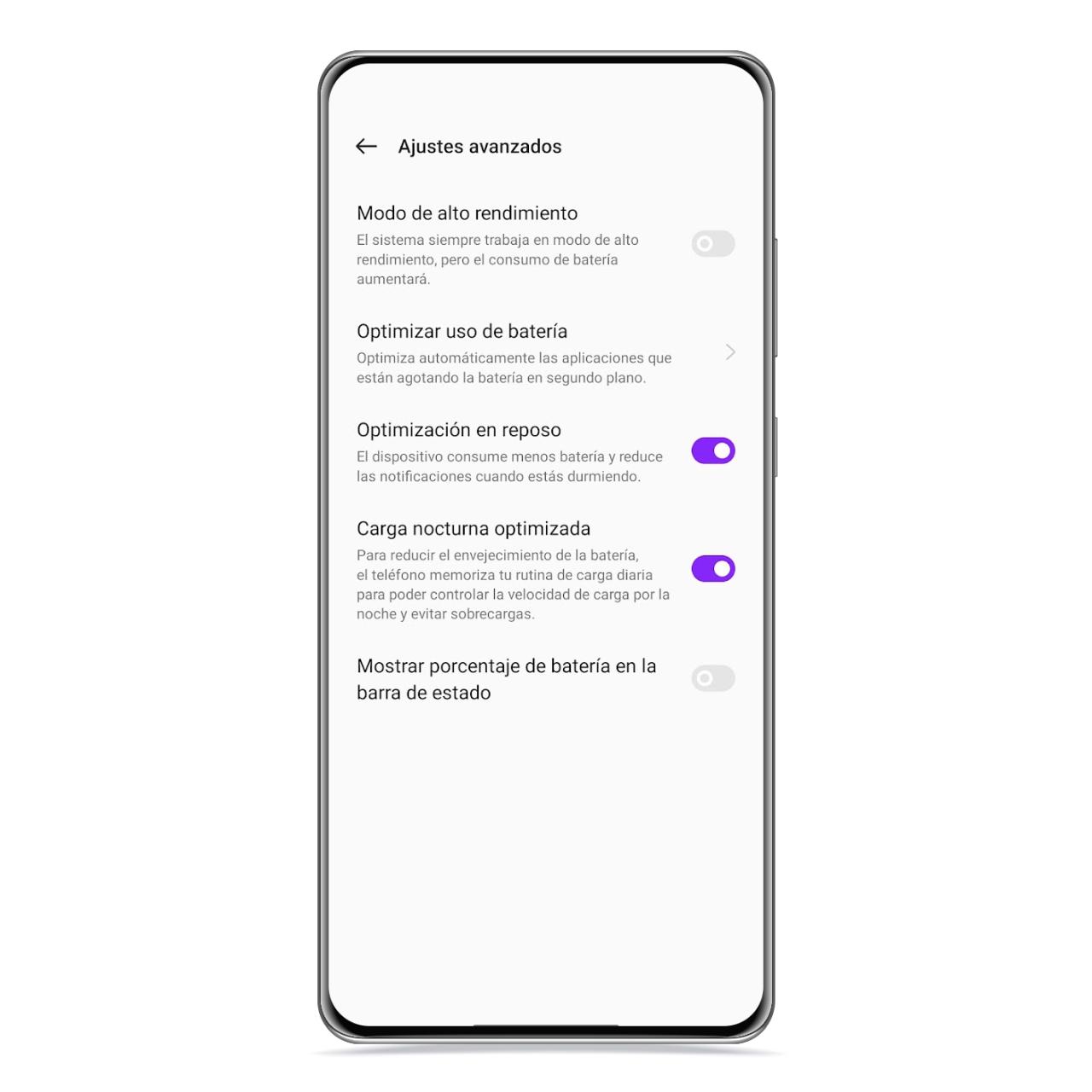 Ajustes Avanzados de batería en OPPO