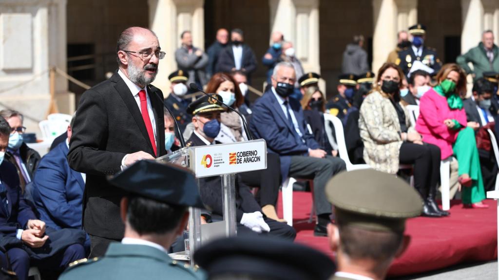 Javier Lambán durante una comparecencia pública