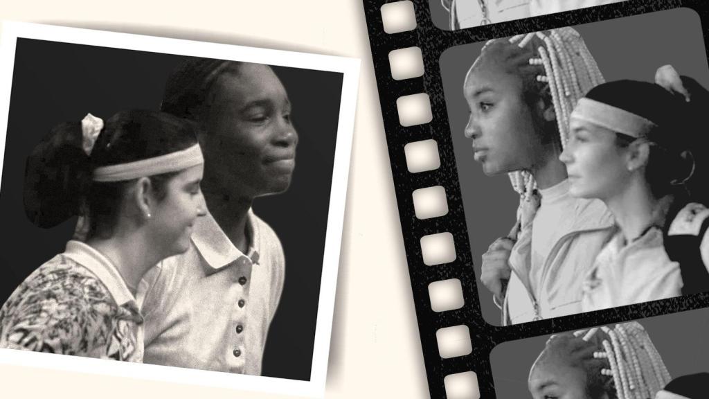 Arantxa Sánchez Vicario y Venus Williams en su primer partido y en una escena de la película 'El método Williams'