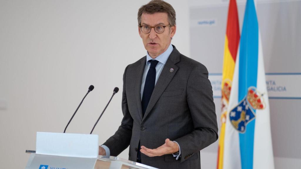 El presidente de la Xunta, Alberto Núñez Feijóo, durante una rueda de prensa.