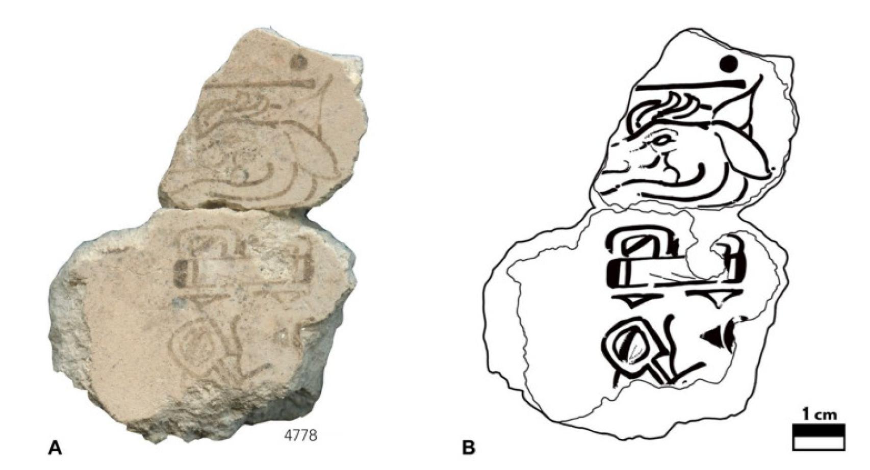 El fragmento del mural con el signo del venado.