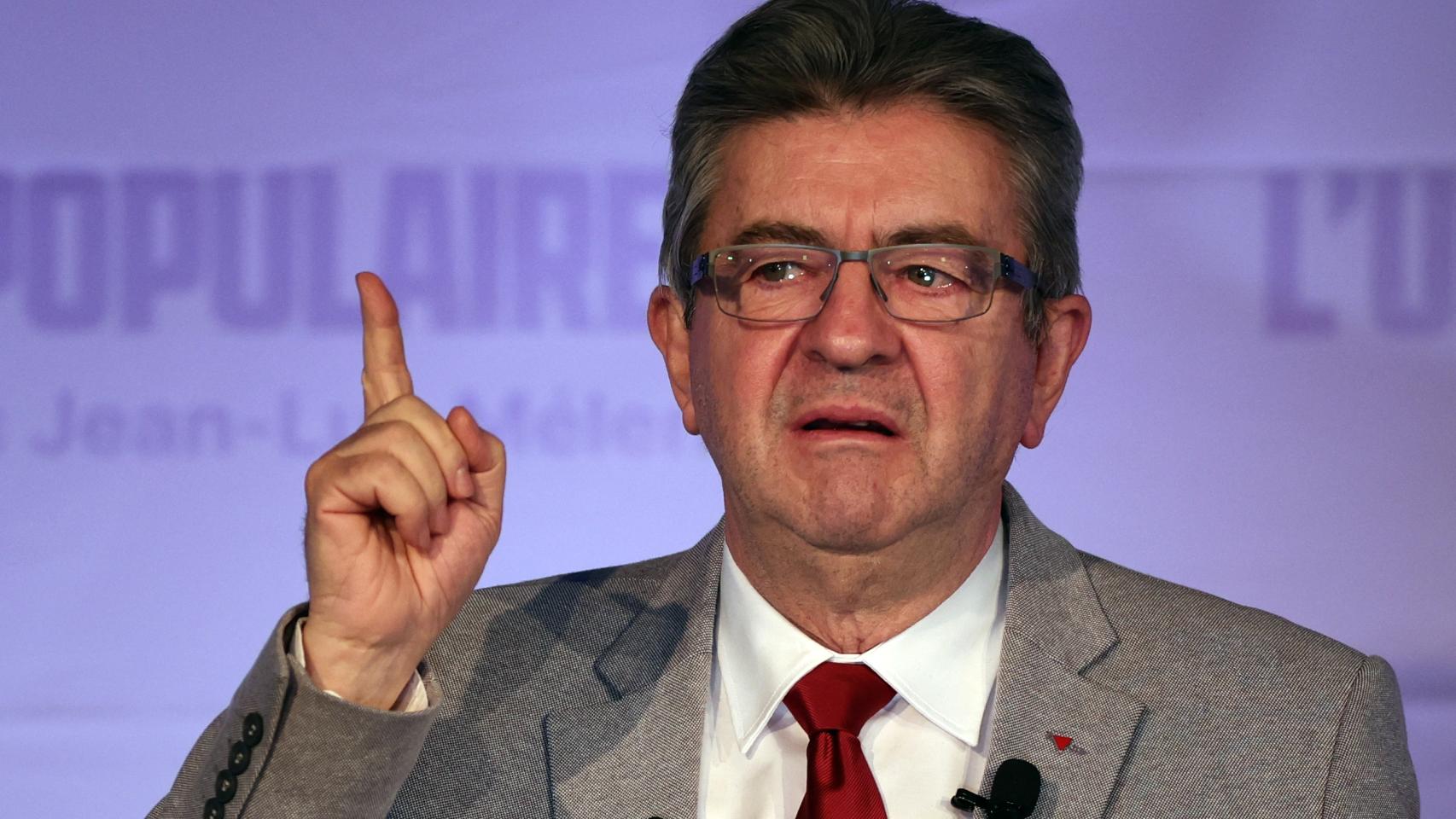 Jean-Luc Mélenchon, candidato de La Francia Insumisa (LFI) durante su discurso tras los primeros resultados.