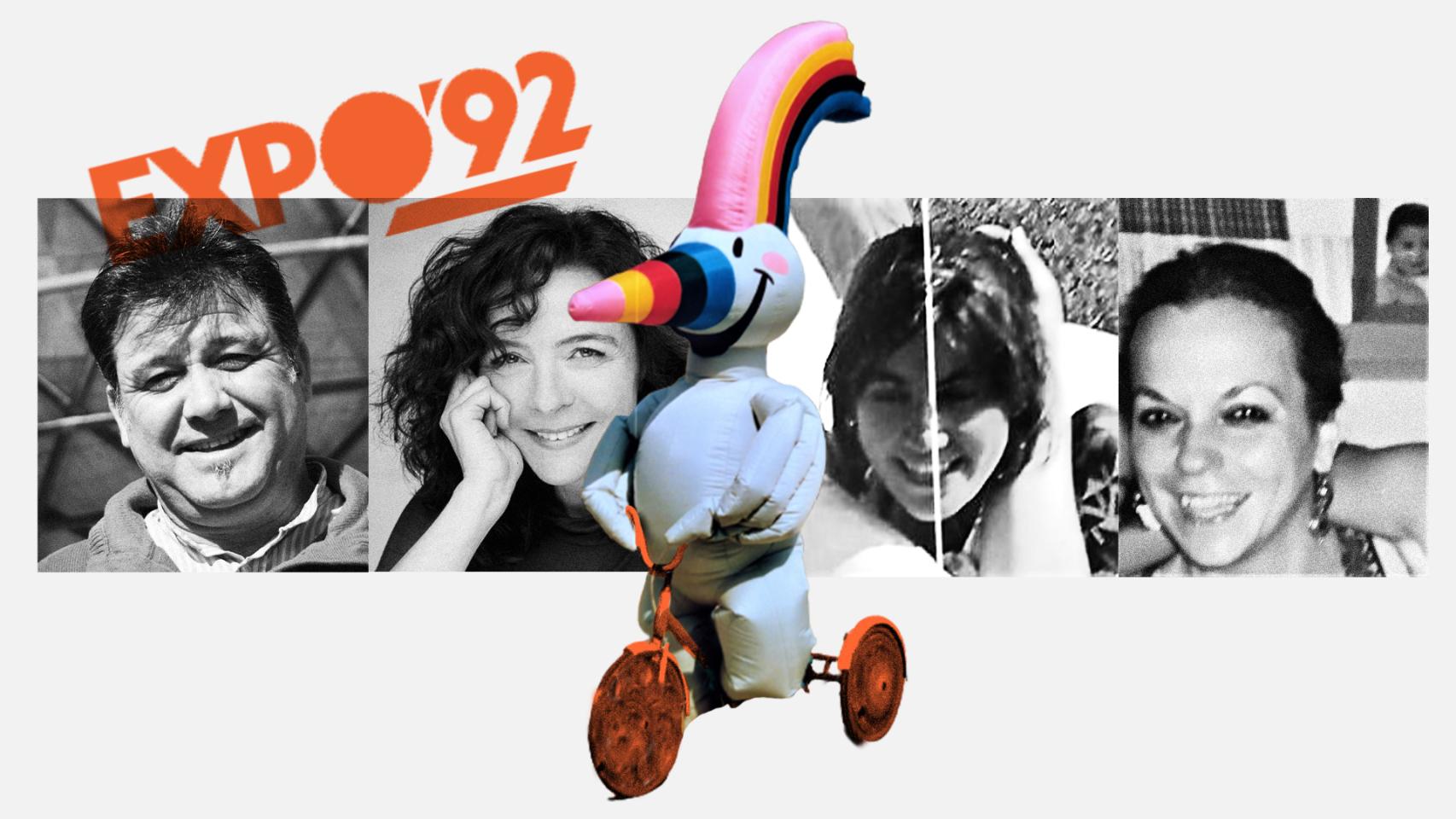 Curro y los cuatro que lo interpretaron en la Expo 92: desde la izquierda, Ángel Ramos, Candela Fernández, Pilar Pinazo y Lucía Tejero.